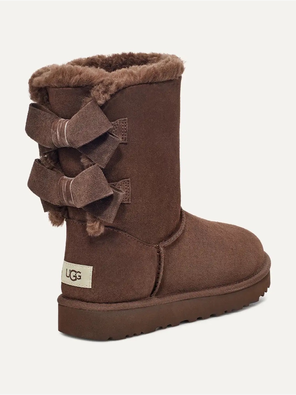 UGG Bailey Suede Bow boot chocolate brown 7 casual cozy Sherpa outdoors comfy